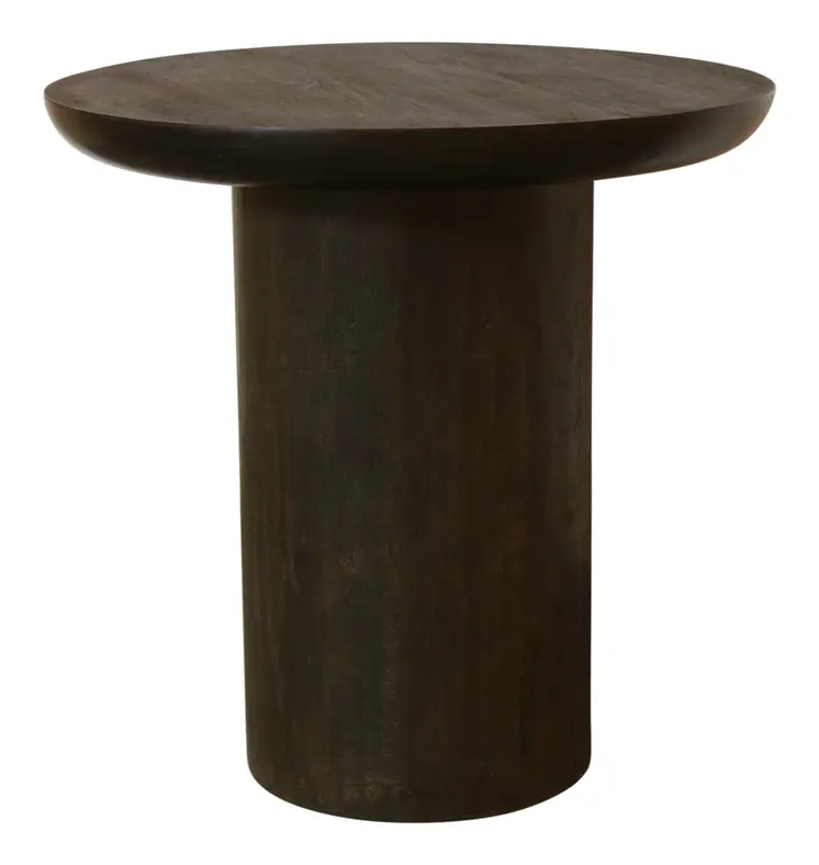 24" Dark Brown Distressed Solid Wood Round Pedestal End Table