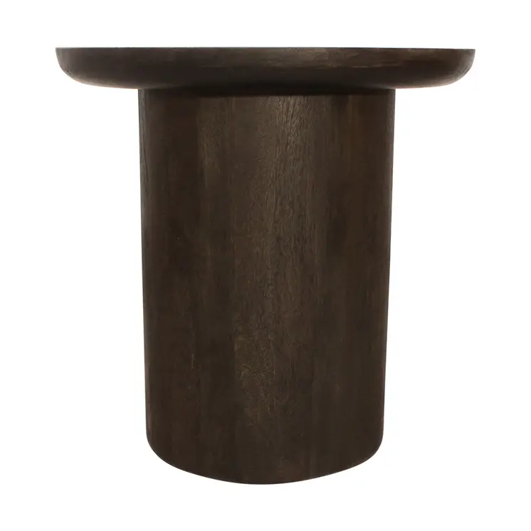 24" Dark Brown Distressed Solid Wood Round Pedestal End Table