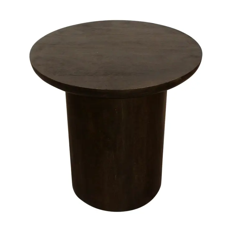 24" Dark Brown Distressed Solid Wood Round Pedestal End Table