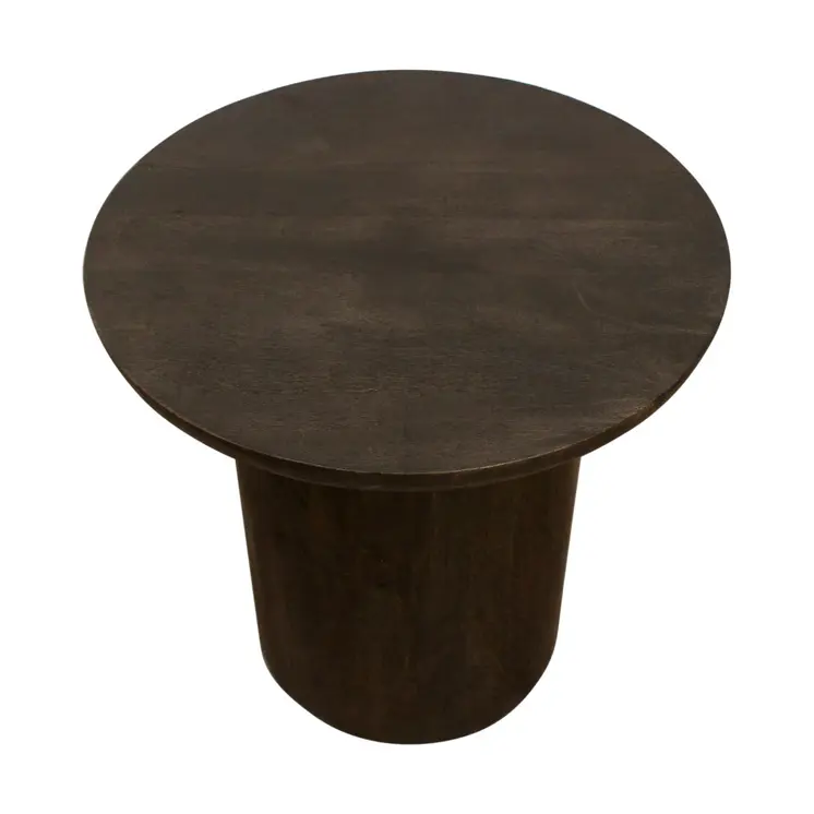 24" Dark Brown Distressed Solid Wood Round Pedestal End Table