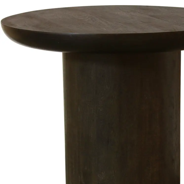 24" Dark Brown Distressed Solid Wood Round Pedestal End Table