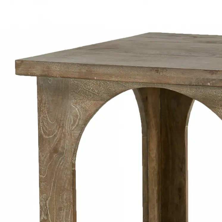 24" Brown Distressed Solid Wood Square Floor Shelf End Table