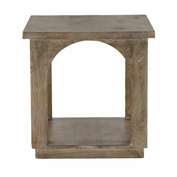 24" Brown Distressed Solid Wood Square Floor Shelf End Table