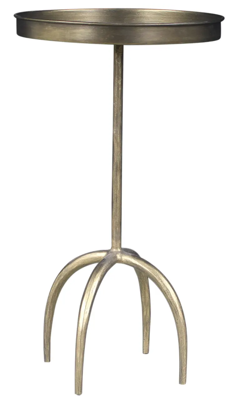 23" Brass Distressed Iron Round Pedestal Tray Top End Table