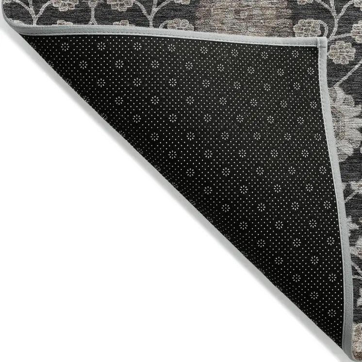 8' X 10' Black Brown And Beige Floral Washable Indoor Outdoor Area Rug