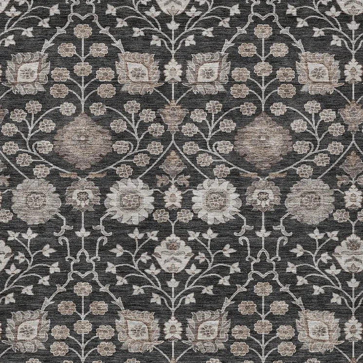 8' X 10' Black Brown And Beige Floral Washable Indoor Outdoor Area Rug