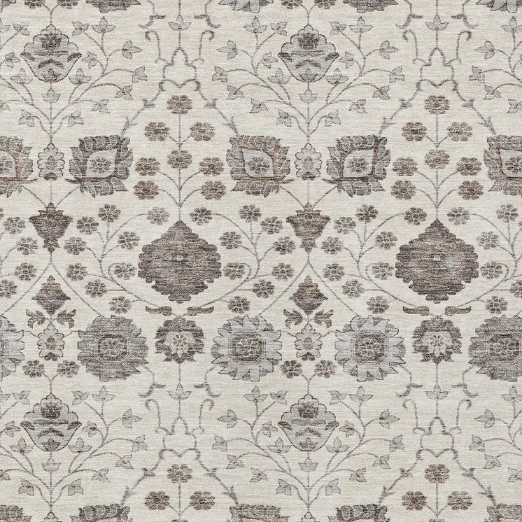 3' X 5' Ivory Brown And Gray Floral Washable Indoor Outdoor Area Rug