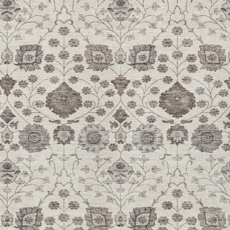 8' X 10' Ivory Brown And Gray Floral Washable Indoor Outdoor Area Rug