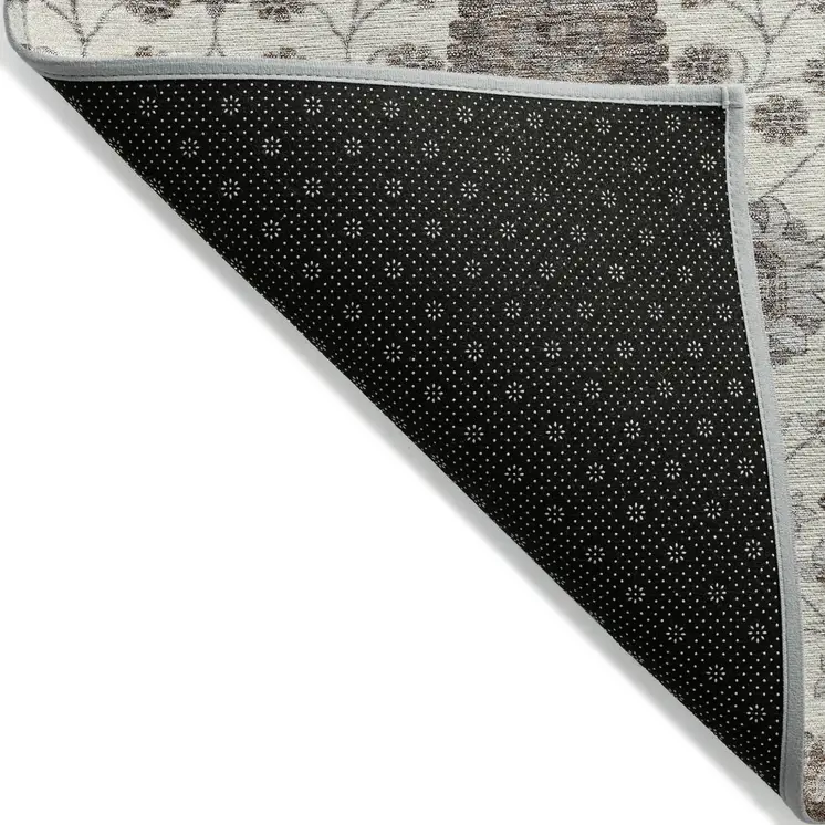 9' X 12' Ivory Brown And Gray Floral Washable Indoor Outdoor Area Rug