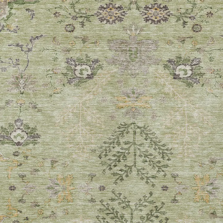 3' X 5' Artichoke Green Brown And Beige Floral Washable Indoor Outdoor Area Rug