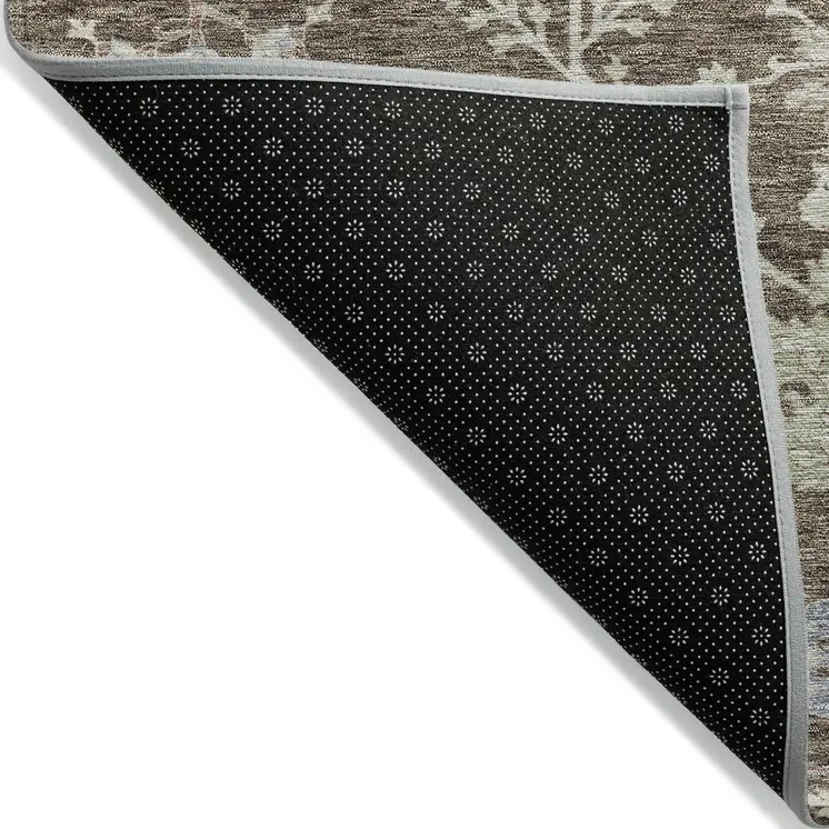 8' X 10' Brown Beige And Green Floral Washable Indoor Outdoor Area Rug