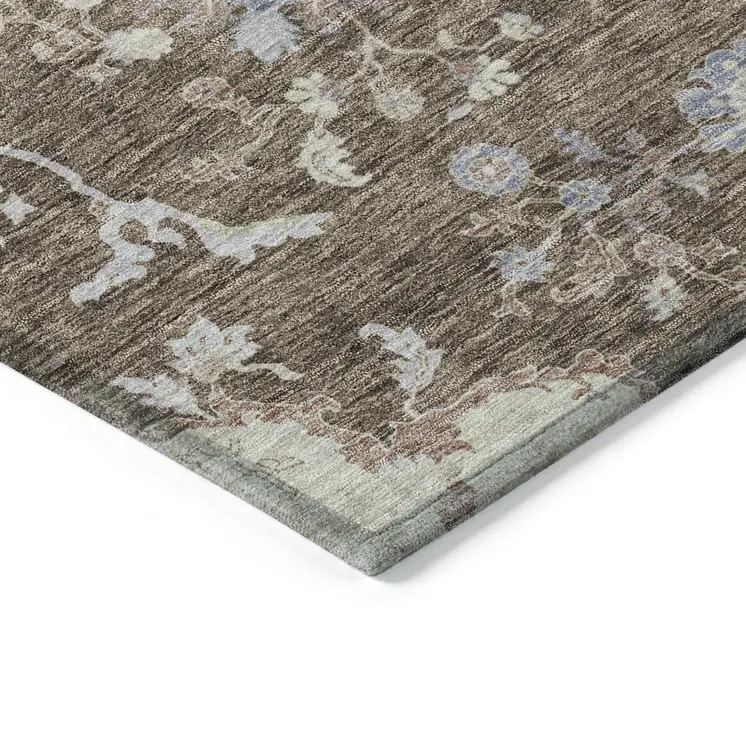 8' X 10' Brown Beige And Green Floral Washable Indoor Outdoor Area Rug