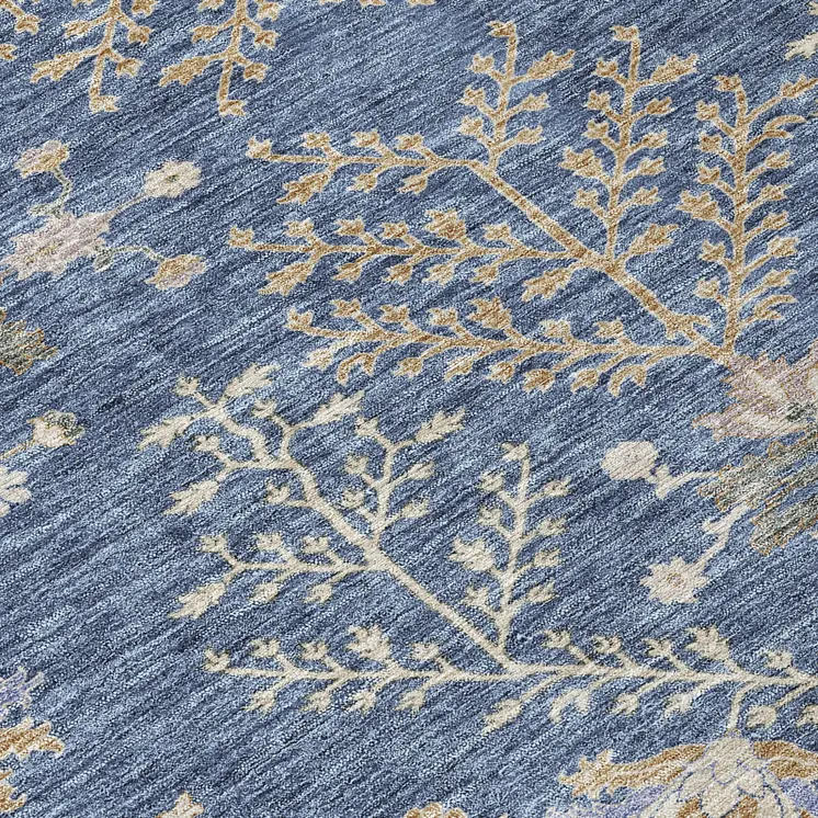 9' X 12' Blue Brown And Beige Floral Washable Indoor Outdoor Area Rug
