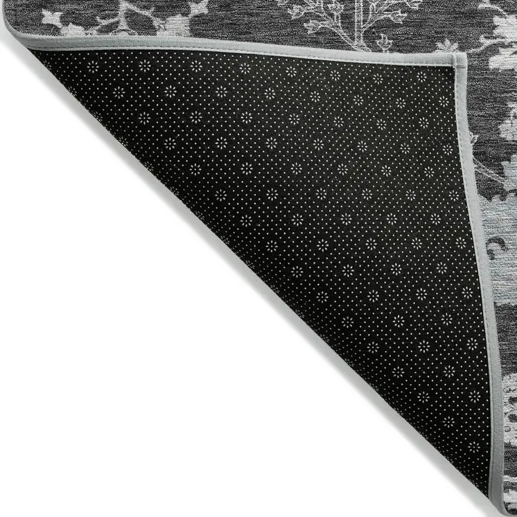 5' X 8' Charcoal Gray And Beige Floral Washable Indoor Outdoor Area Rug
