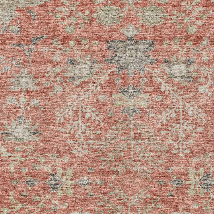 10' X 14' Coral Charcoal And Gray Floral Washable Indoor Outdoor Area Rug