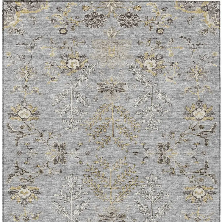 3' X 5' Gray Beige And Ivory Floral Washable Indoor Outdoor Area Rug