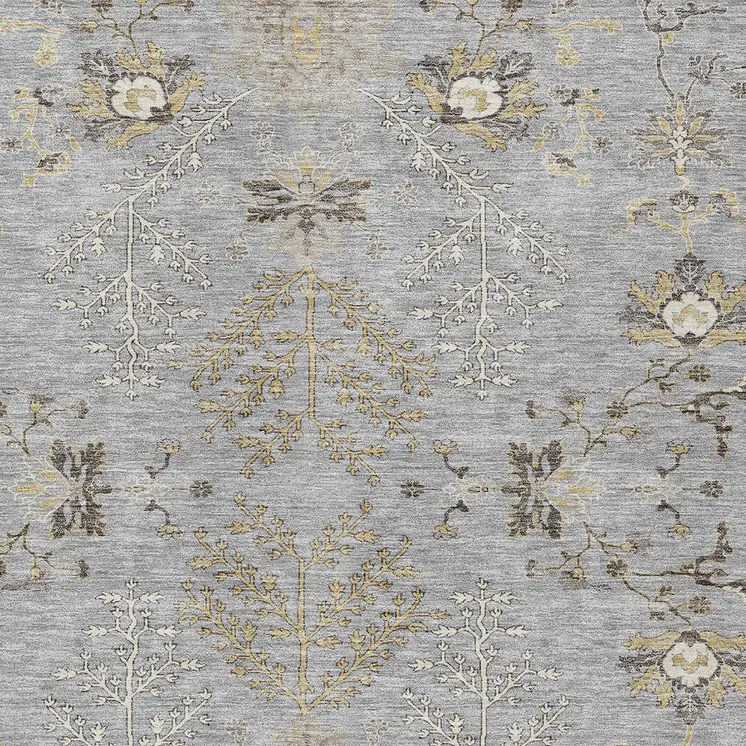 3' X 5' Gray Beige And Ivory Floral Washable Indoor Outdoor Area Rug