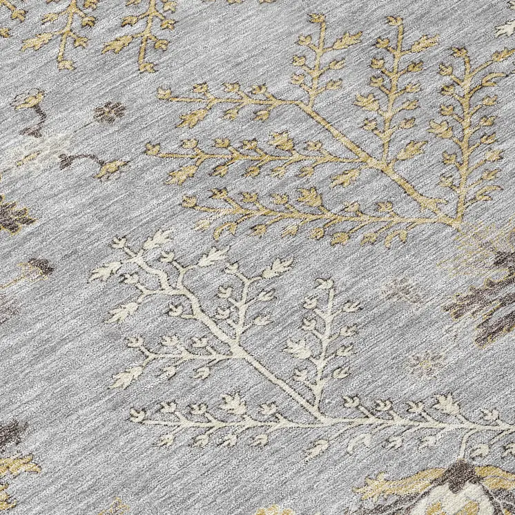 9' X 12' Gray Beige And Ivory Floral Washable Indoor Outdoor Area Rug