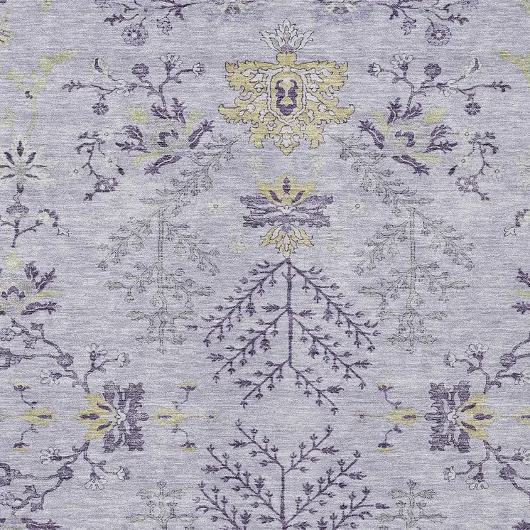 3' X 5' Lavender Purple And Gray Floral Washable Indoor Outdoor Area Rug