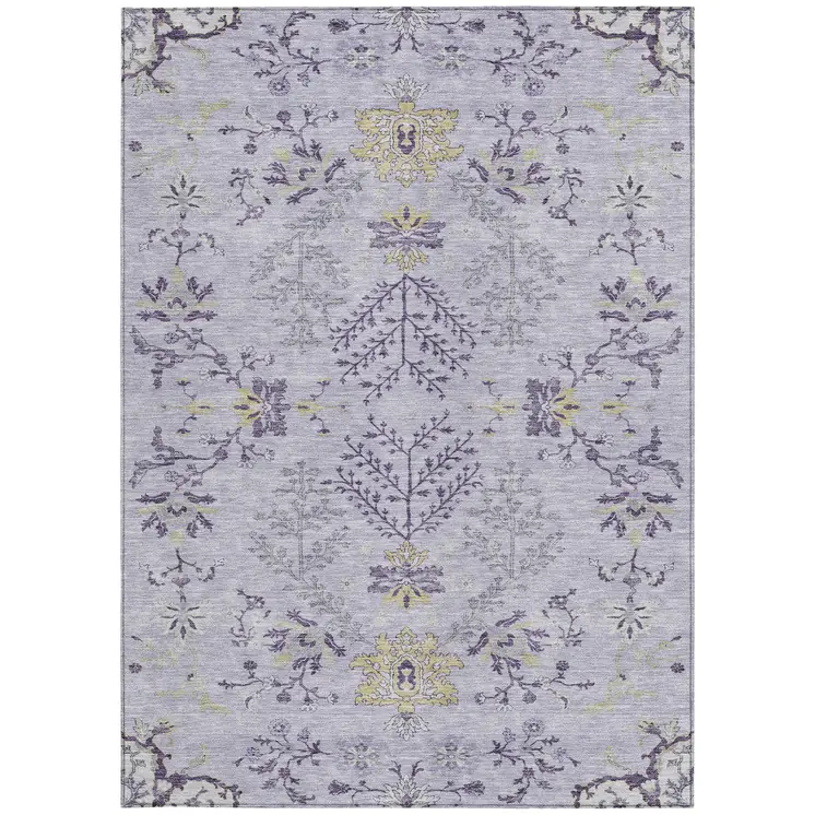 5' X 8' Lavender Purple And Gray Floral Washable Indoor Outdoor Area Rug