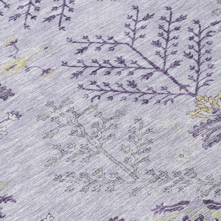8' Lavender Purple And Gray Round Floral Washable Indoor Outdoor Area Rug