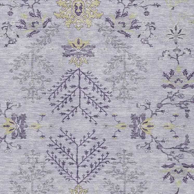 8' X 10' Lavender Purple And Gray Floral Washable Indoor Outdoor Area Rug