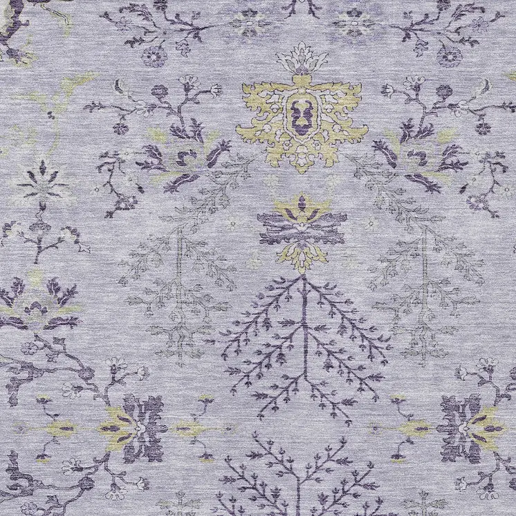 9' X 12' Lavender Purple And Gray Floral Washable Indoor Outdoor Area Rug