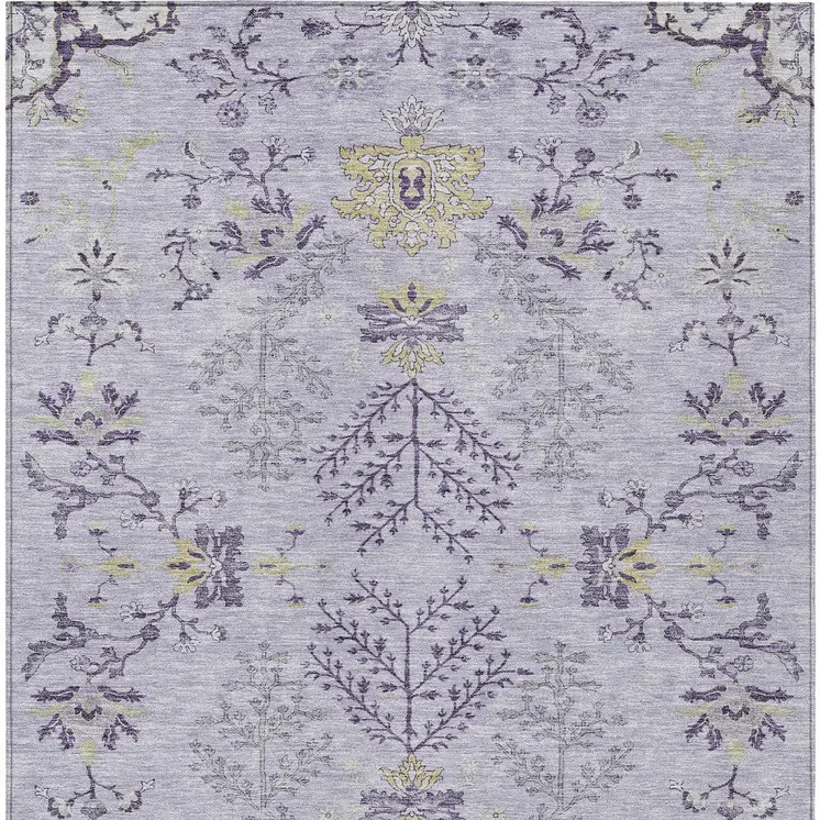 10' X 14' Lavender Purple And Gray Floral Washable Indoor Outdoor Area Rug