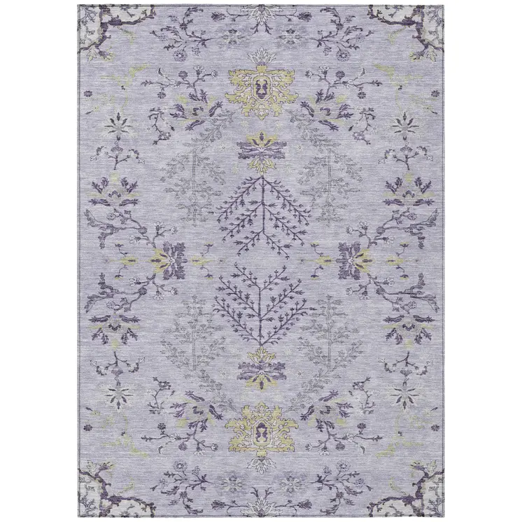 10' X 14' Lavender Purple And Gray Floral Washable Indoor Outdoor Area Rug