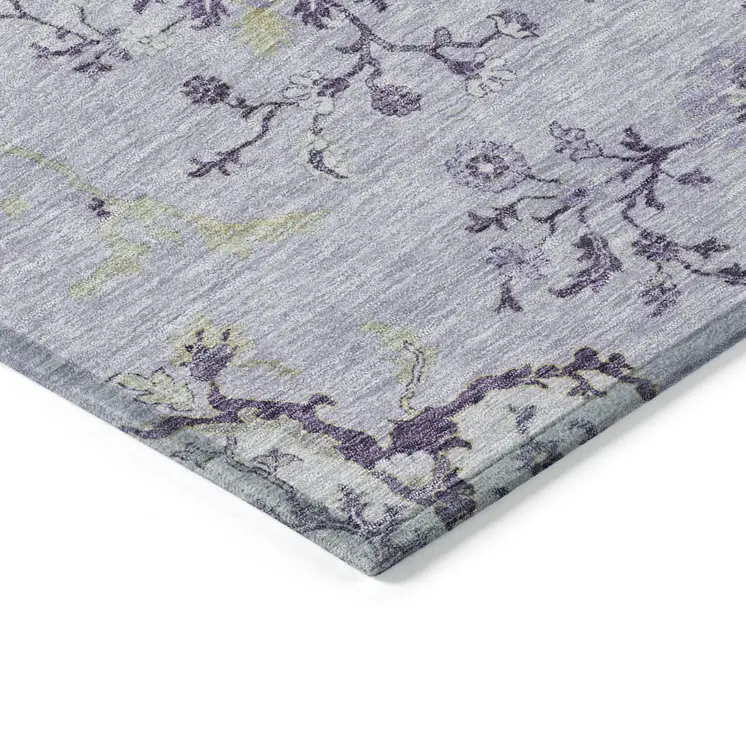 10' X 14' Lavender Purple And Gray Floral Washable Indoor Outdoor Area Rug