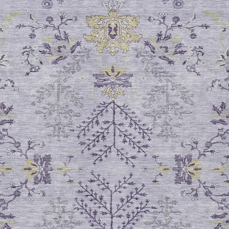 10' X 14' Lavender Purple And Gray Floral Washable Indoor Outdoor Area Rug