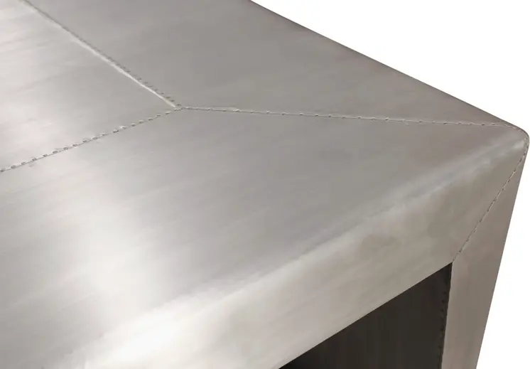 54" Silver Aluminum and Solid Wood Sled Coffee Table