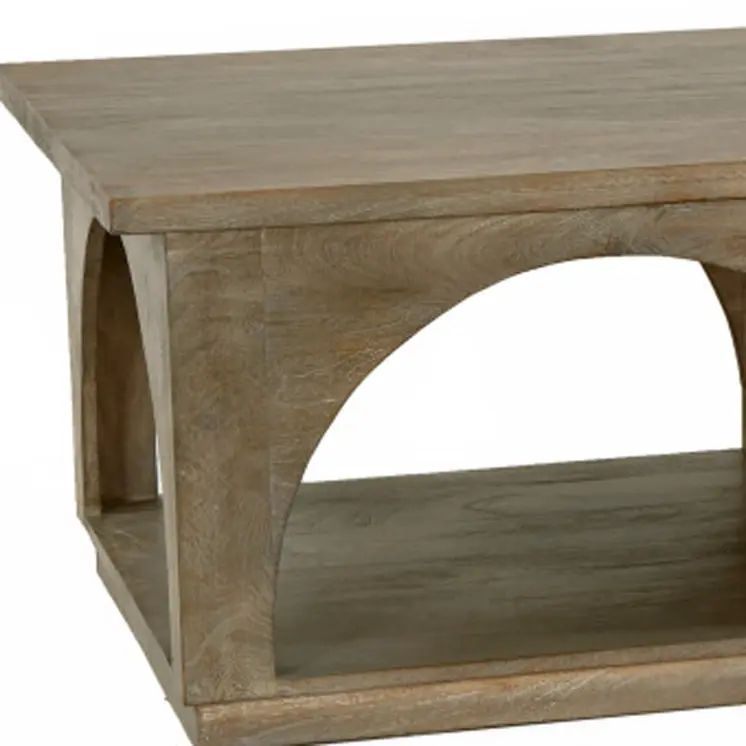 59" Brown Solid Wood Distressed Floor Shelf Coffee Table With Shelf