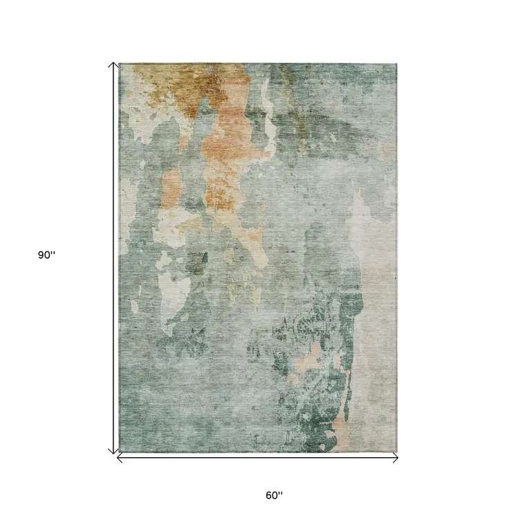 5' X 8' Blue Copper And Gray Abstract Washable Indoor Outdoor Area Rug
