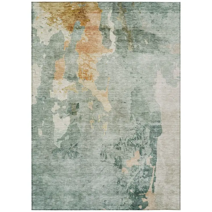 5' X 8' Blue Copper And Gray Abstract Washable Indoor Outdoor Area Rug