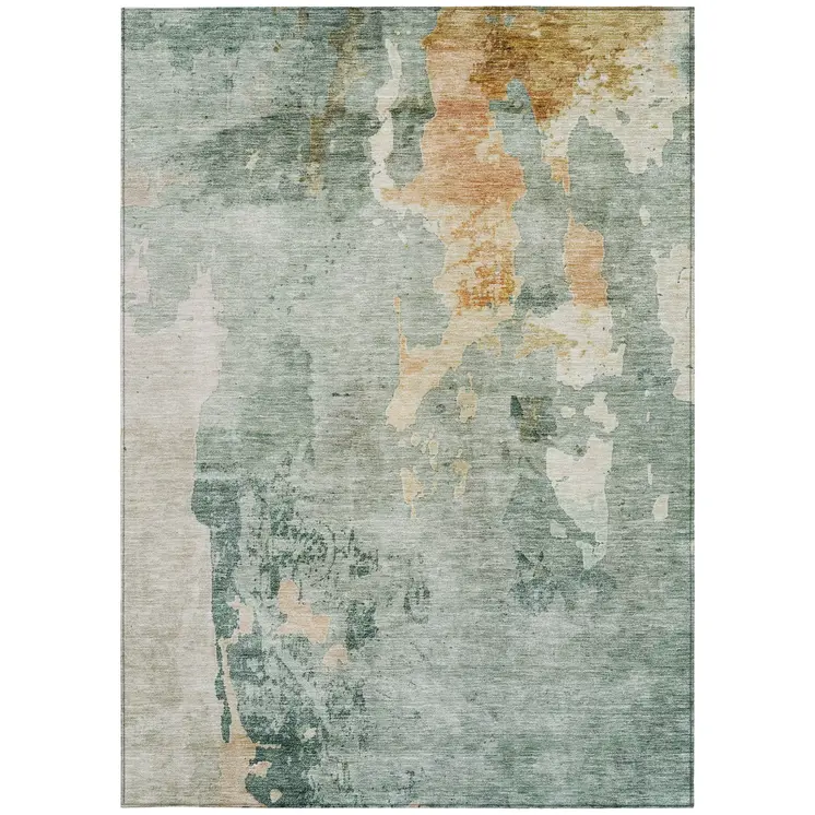 5' X 8' Blue Copper And Gray Abstract Washable Indoor Outdoor Area Rug