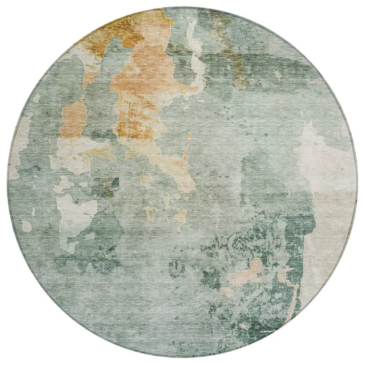 8' Blue Copper And Gray Round Abstract Washable Indoor Outdoor Area Rug
