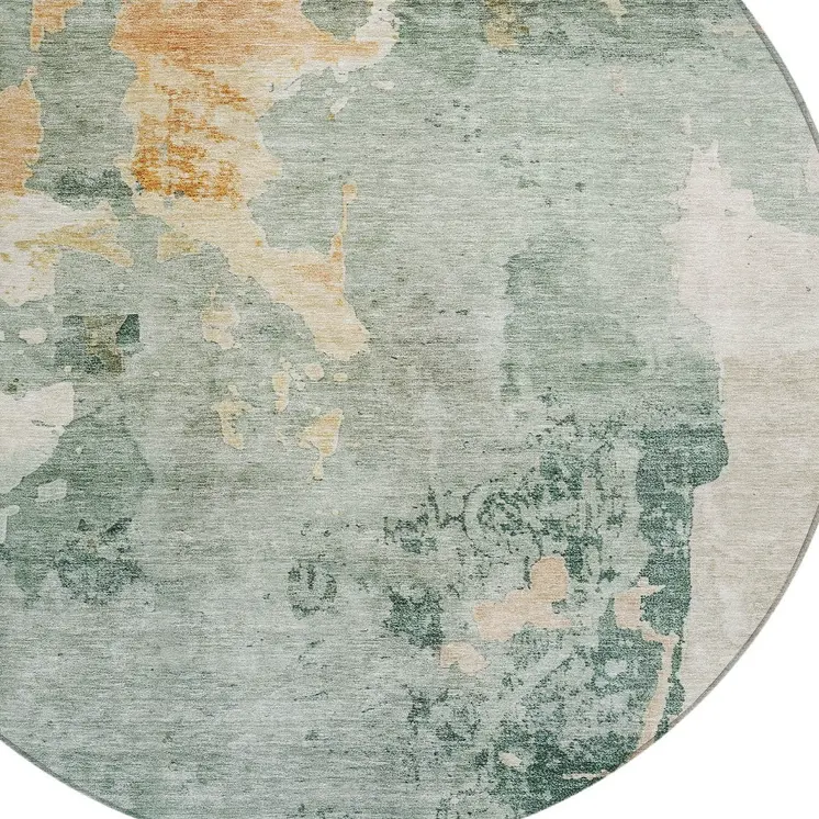 8' Blue Copper And Gray Round Abstract Washable Indoor Outdoor Area Rug