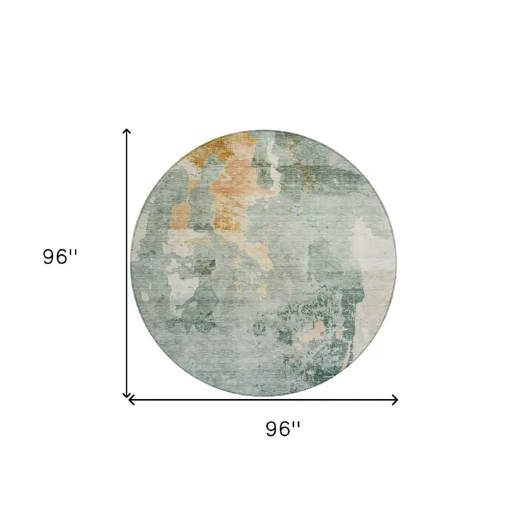 8' Blue Copper And Gray Round Abstract Washable Indoor Outdoor Area Rug