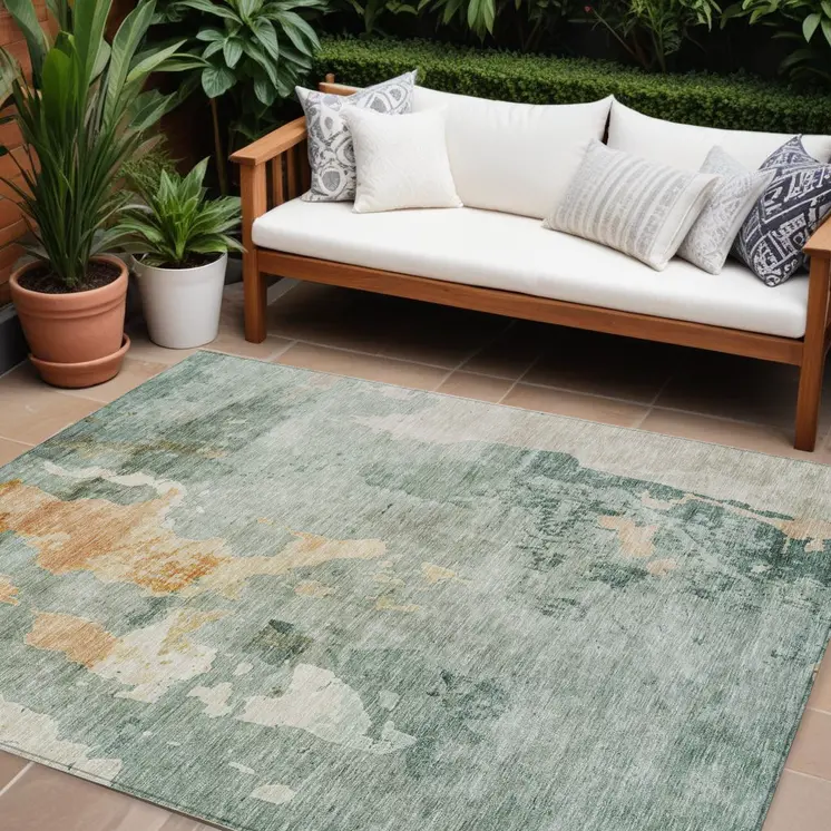 8' X 10' Blue Copper And Gray Abstract Washable Indoor Outdoor Area Rug