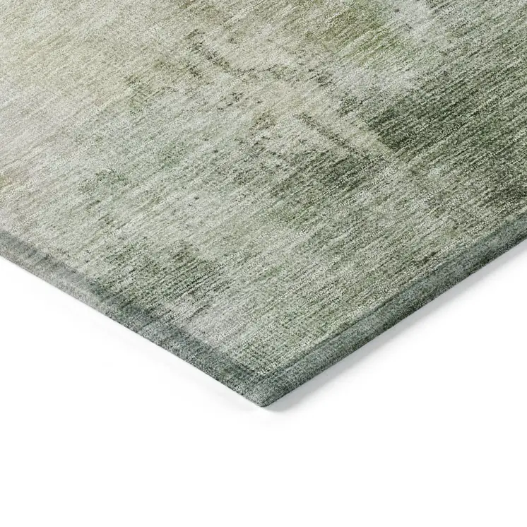 3' X 5' Artichoke Green And Ivory Abstract Washable Indoor Outdoor Area Rug