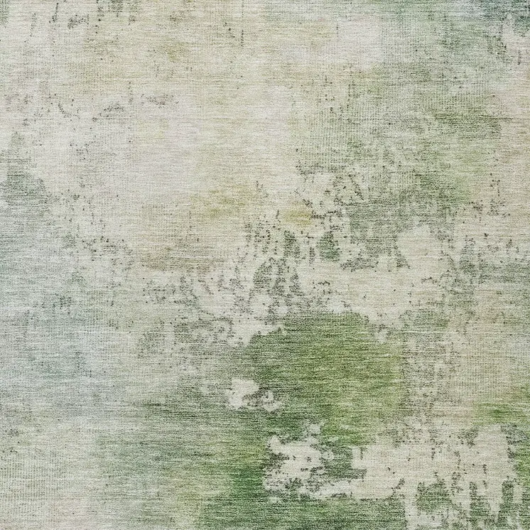 5' X 8' Artichoke Green And Ivory Abstract Washable Indoor Outdoor Area Rug