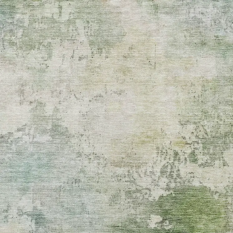 8' X 10' Artichoke Green And Ivory Abstract Washable Indoor Outdoor Area Rug