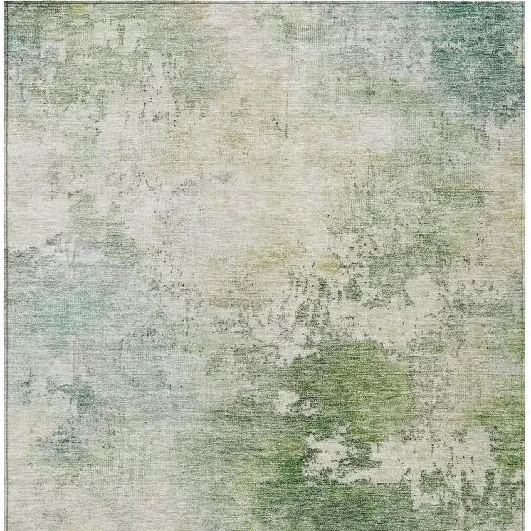 9' X 12' Artichoke Green And Ivory Abstract Washable Indoor Outdoor Area Rug