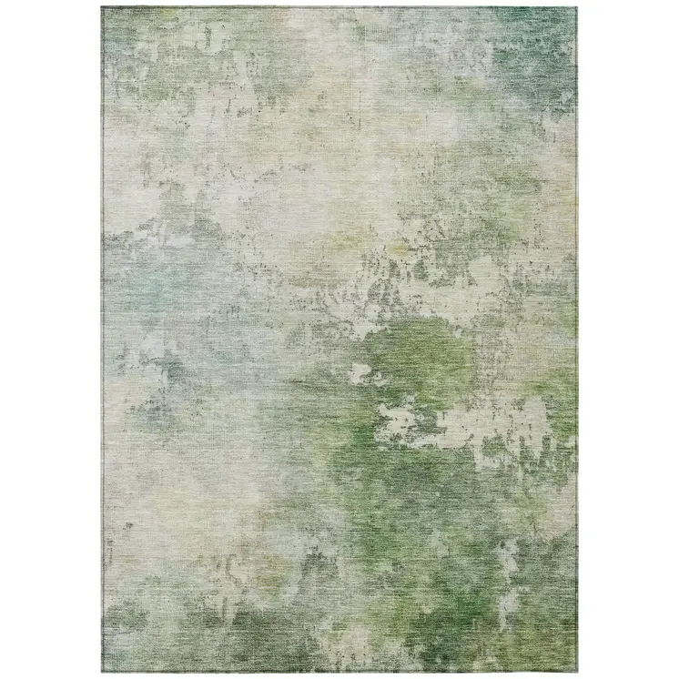 9' X 12' Artichoke Green And Ivory Abstract Washable Indoor Outdoor Area Rug
