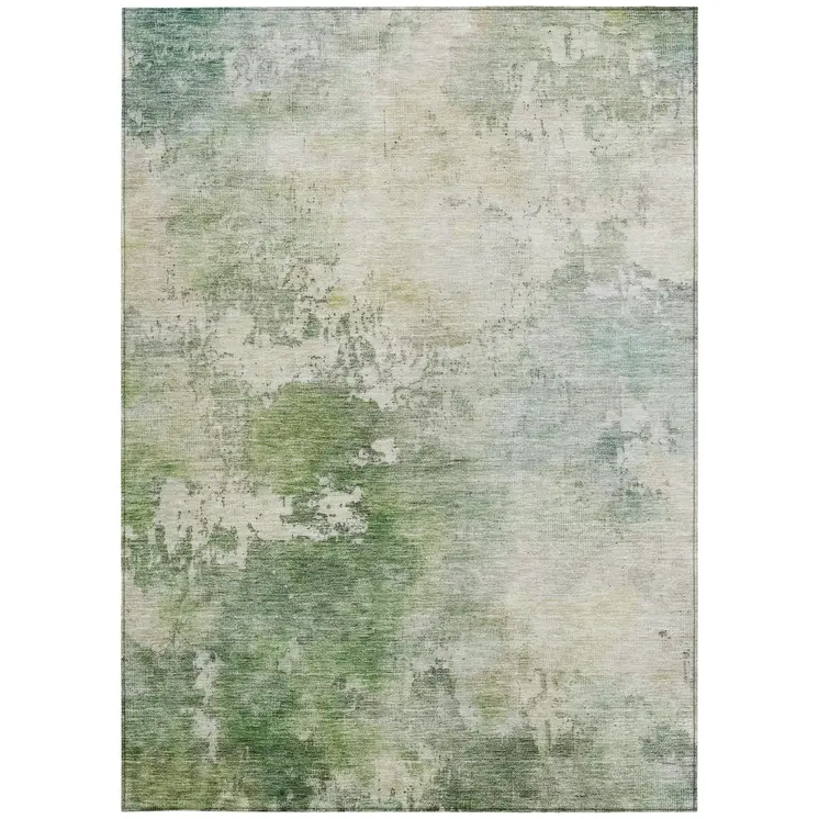 10' X 14' Artichoke Green And Ivory Abstract Washable Indoor Outdoor Area Rug