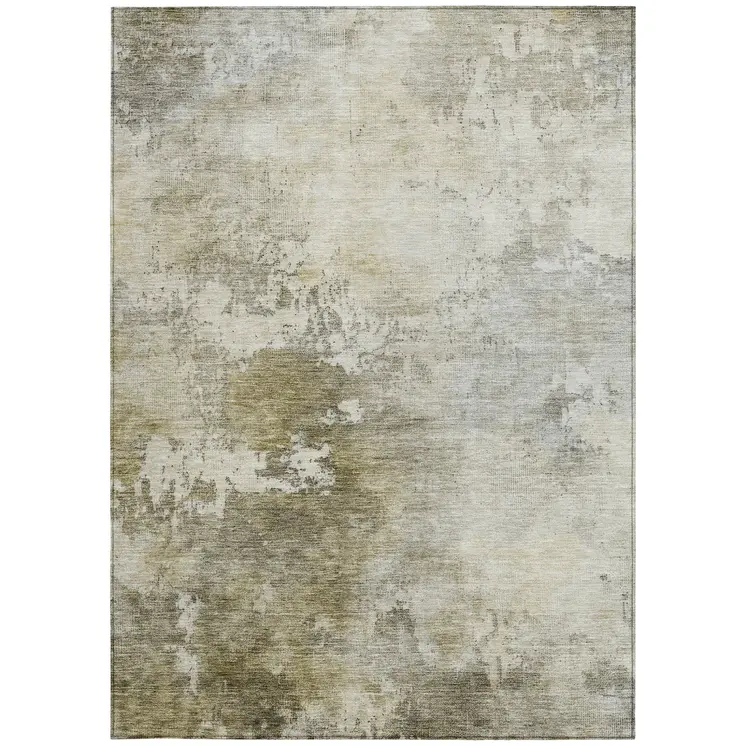 3' X 5' Wheat And Gray Abstract Washable Indoor Outdoor Area Rug
