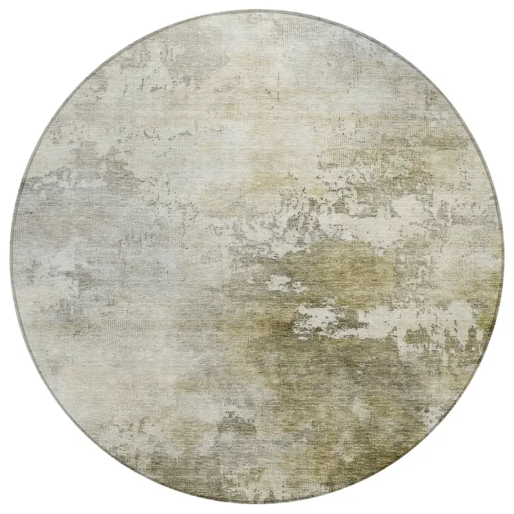 8' Wheat And Gray Round Abstract Washable Indoor Outdoor Area Rug