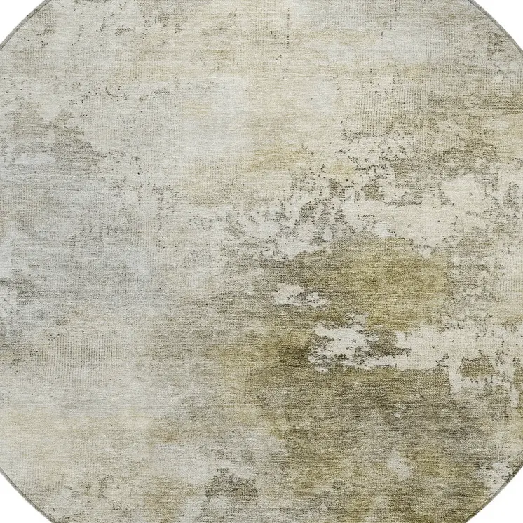 8' Wheat And Gray Round Abstract Washable Indoor Outdoor Area Rug