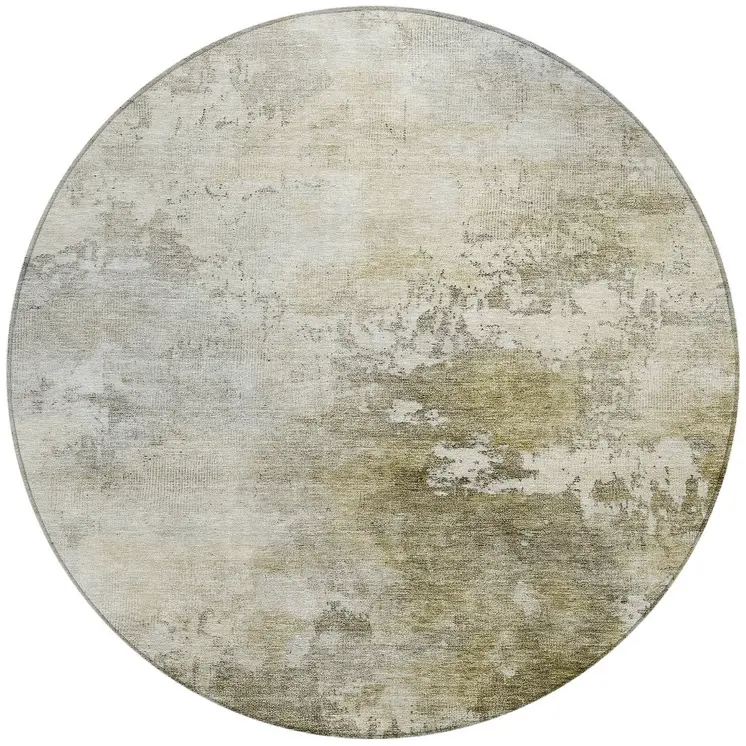 8' Wheat And Gray Round Abstract Washable Indoor Outdoor Area Rug